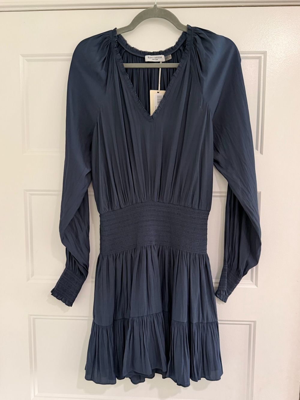 Ramy Brook Navy Long-Sleeve V-Neck Tiered Dress